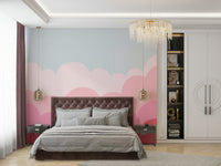 Elegant pastel pink sunrise mural for cozy home decor.

