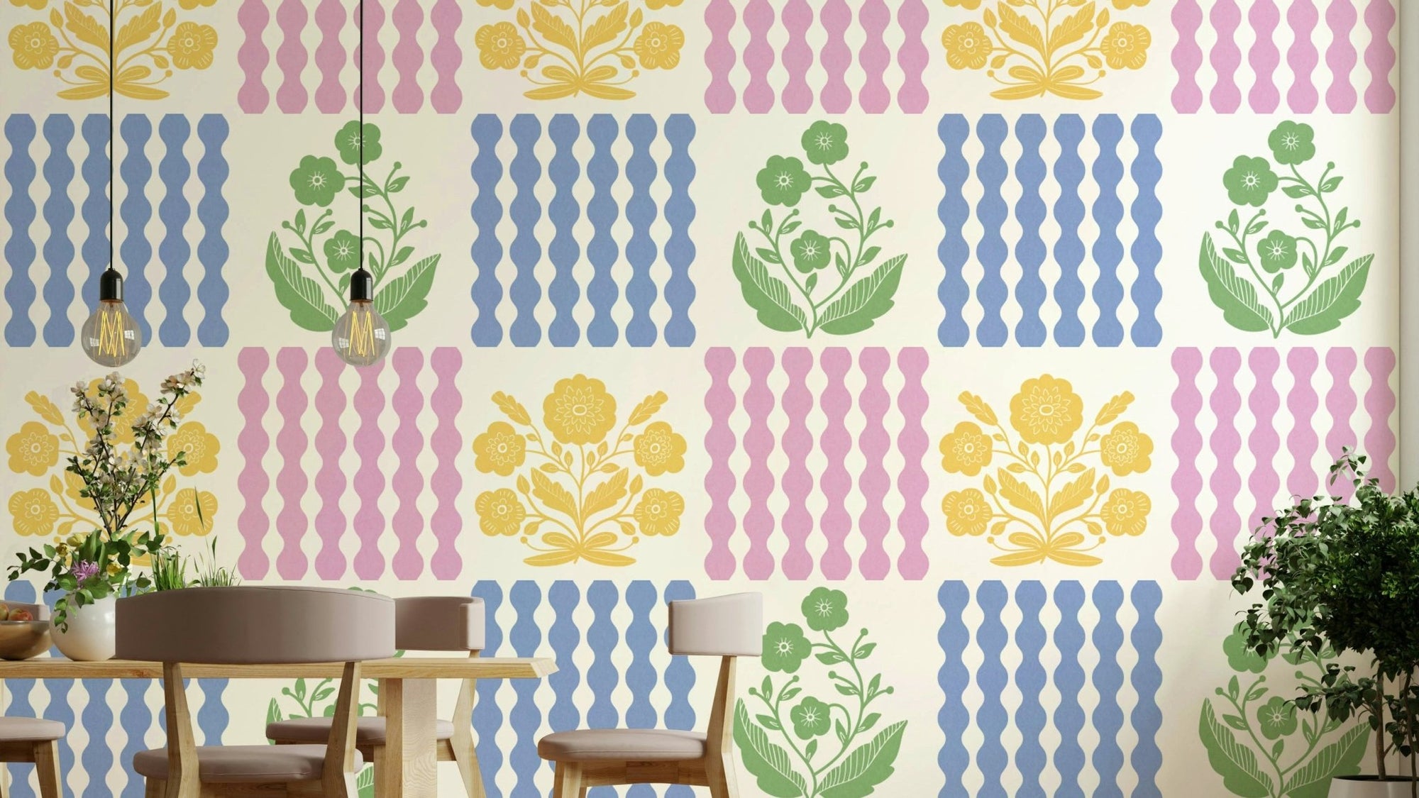 Soft floral wallpaper with pastel colors, GD2574