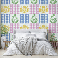 Mint and pink flower wallpaper for interiors