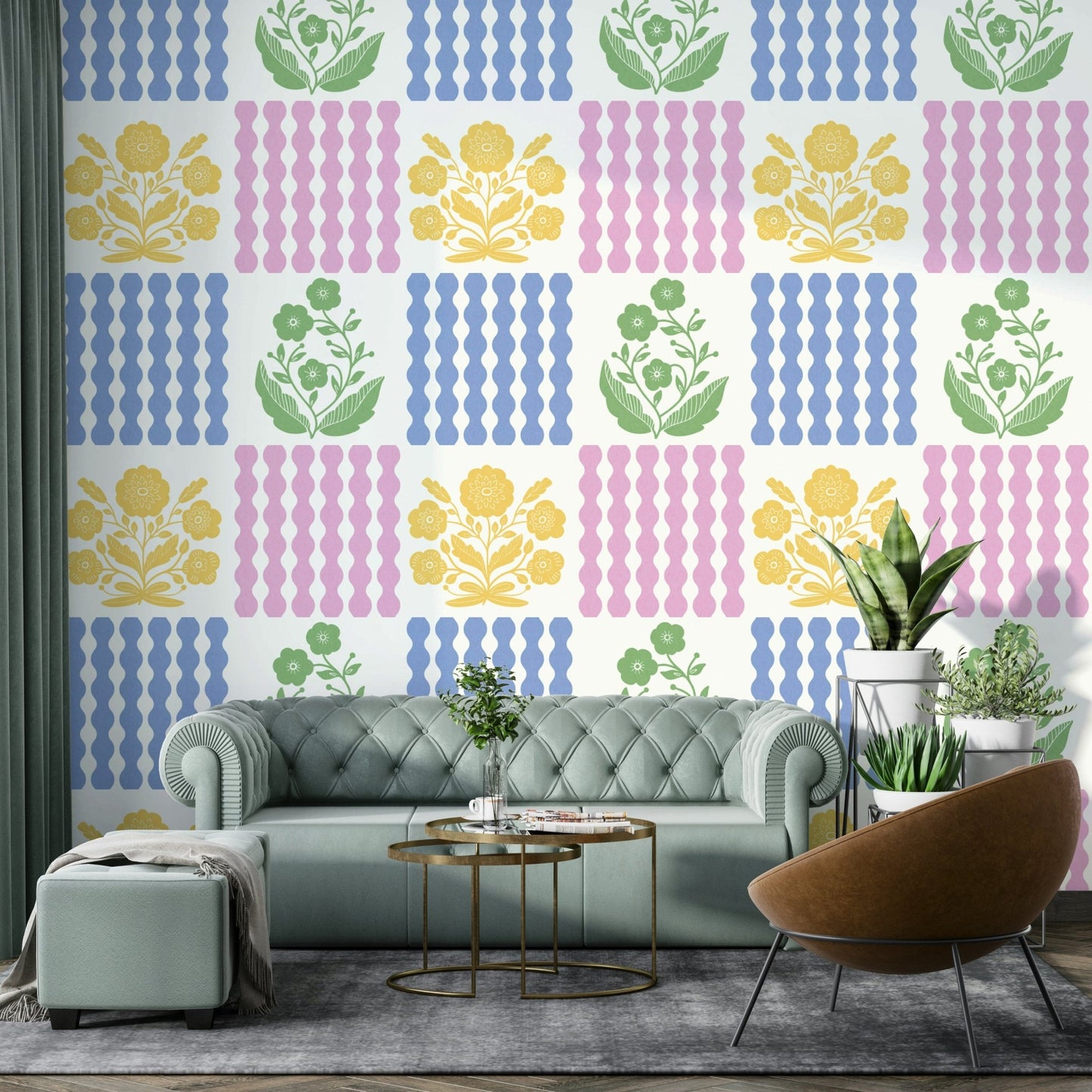 Creative space with pastel florals wall mural

