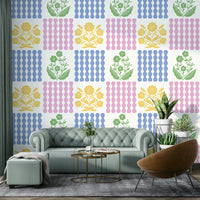 Creative space with pastel florals wall mural

