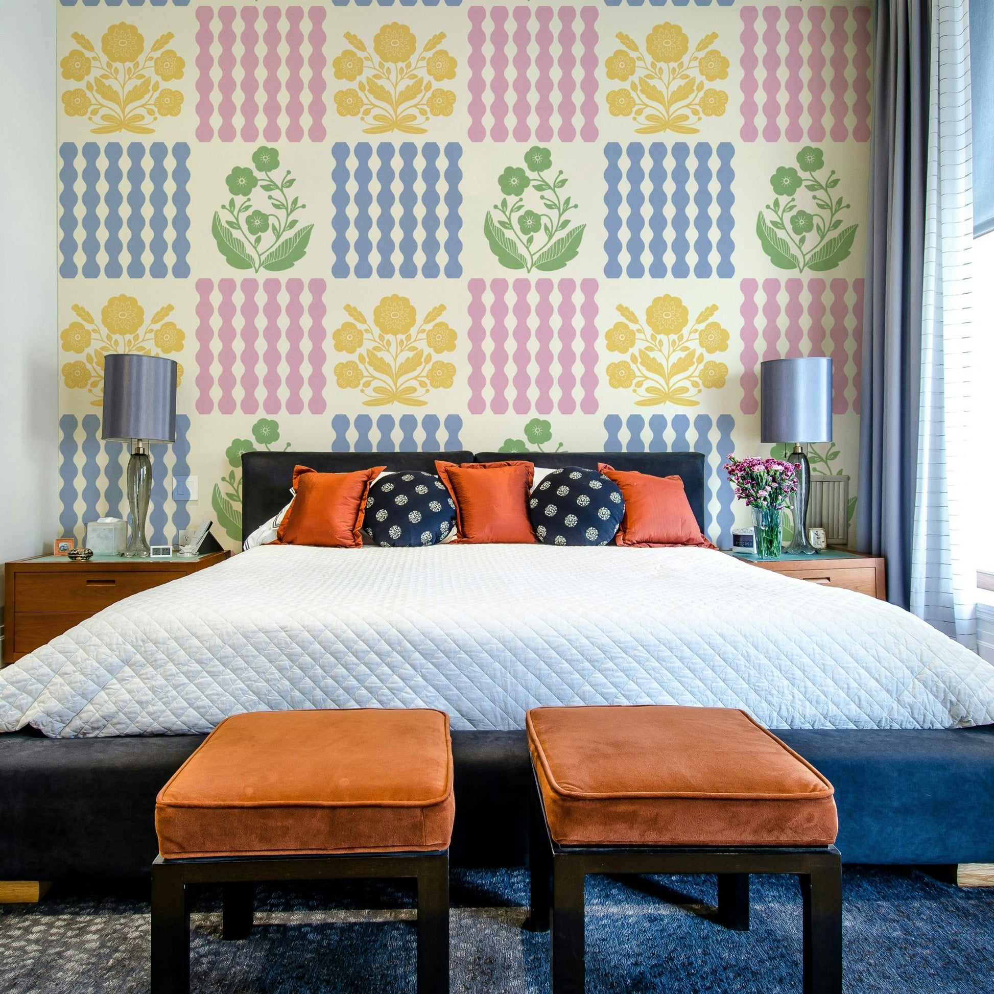 Pastel Pop Florals mural wallpaper full view
