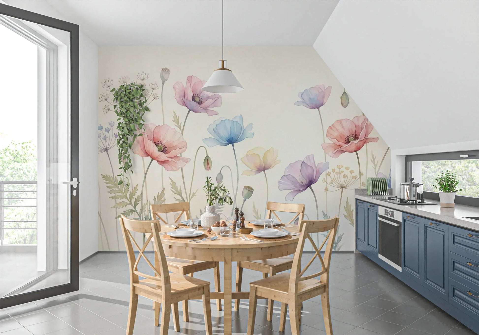 Pastel Poppy Field Wall Mural