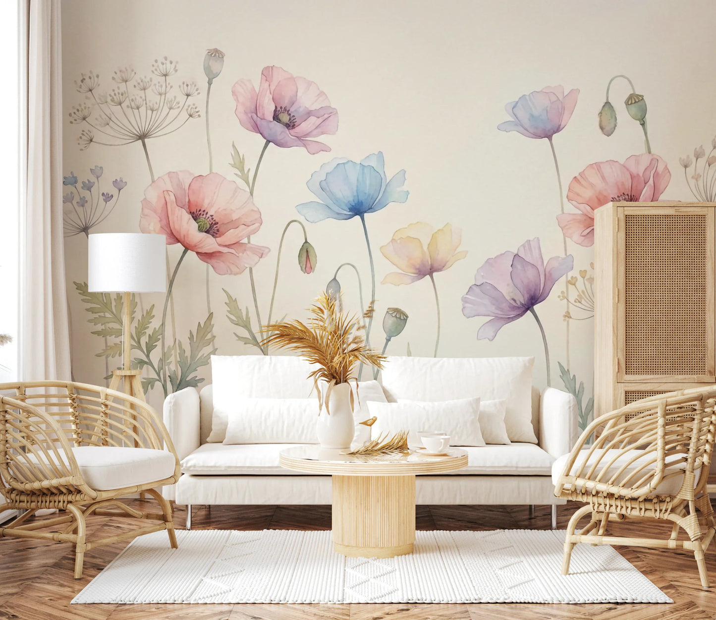 Pastel Poppy Field Wall Mural