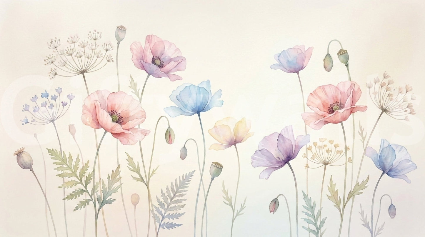 Pastel Poppy Field Wall Mural