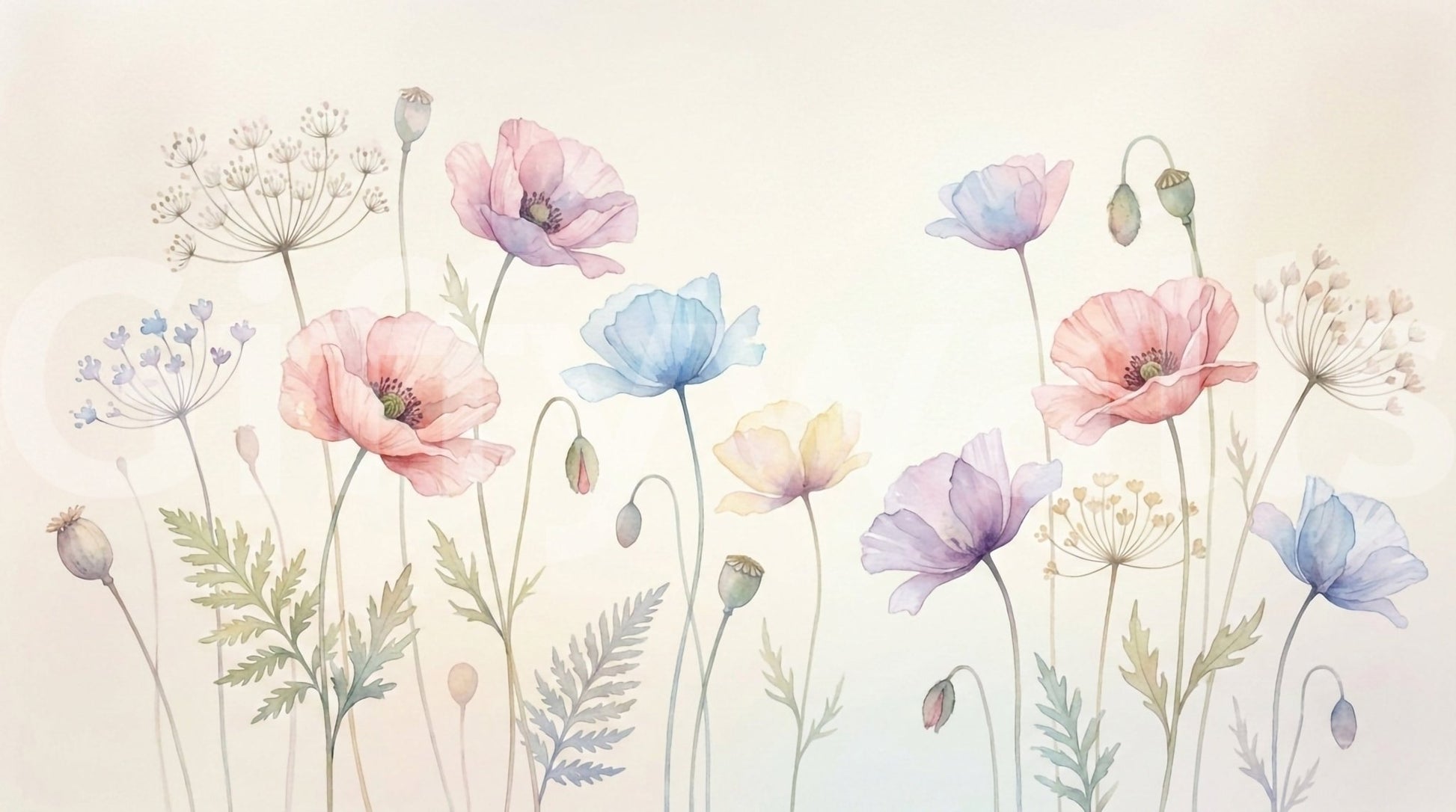 Pastel Poppy Field Wall Mural