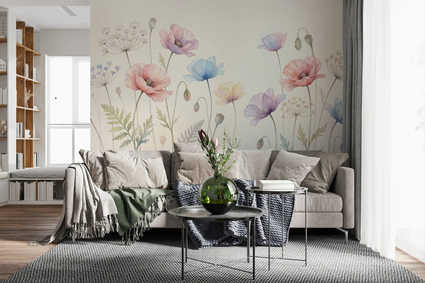 Pastel Poppy Field Wall Mural