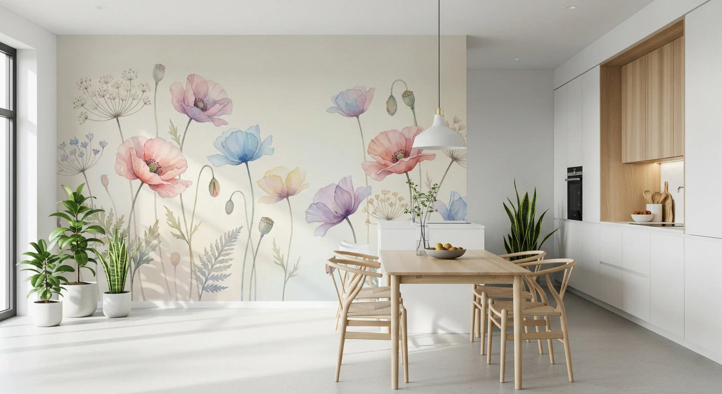 Pastel Poppy Field Wall Mural