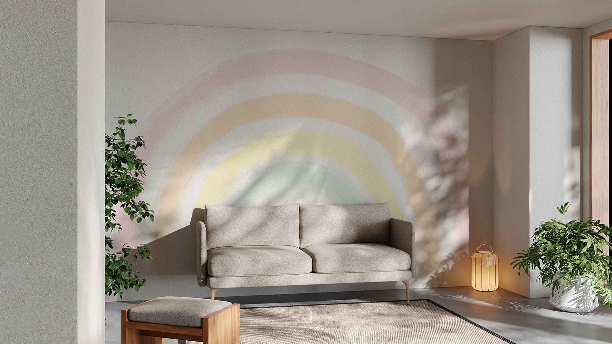 Pastel Rainbow Wall Mural creates warmth in your living room