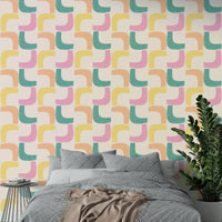 Mid-century modern boomerang wallpaper in pastel shades

