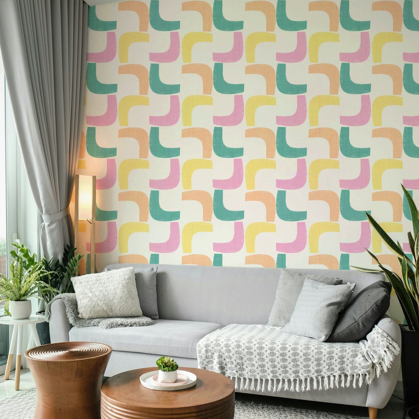 Pastel-colored mid-century modern boomerang wallpaper

