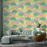 Tropical Pastel Wallpaper featuring Monstera Plants

