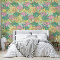 Pastel Monstera Wallpaper with Retro Palm Springs Vibes

