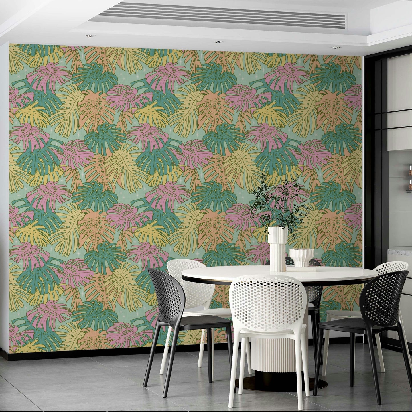 Pastel Tropical Monstera Aqua Wallpaper for Walls

