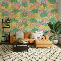 Retro Aqua Monstera Palm Springs Style Wall Mural

