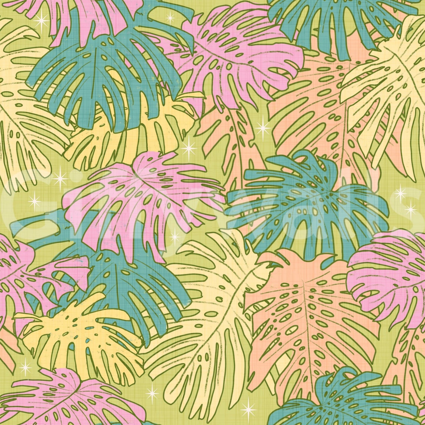 Pastel Tropical Monstera - Palm Springs Retro Avocado Wallpaper⁠