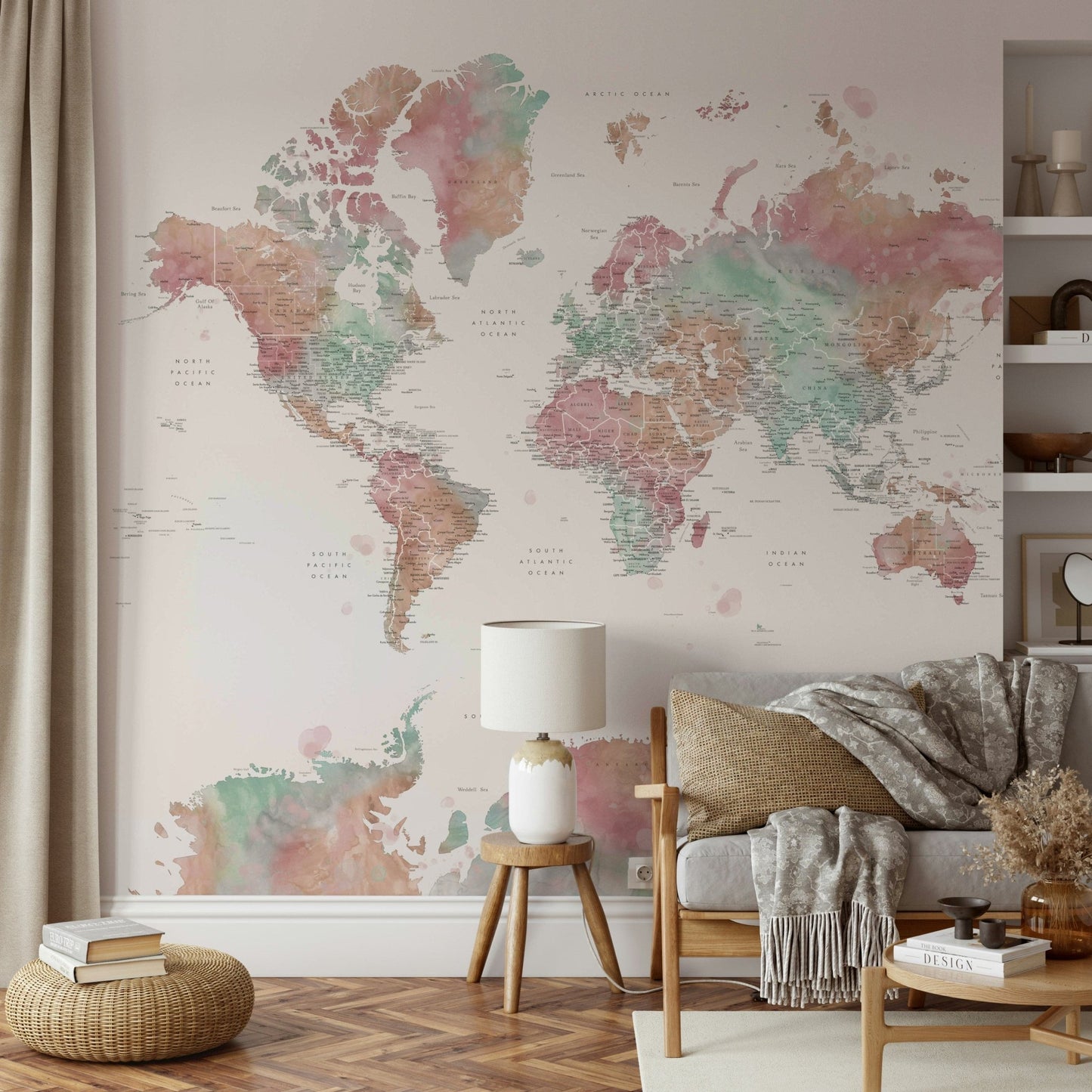 Pastel map wallpaper for home decor

