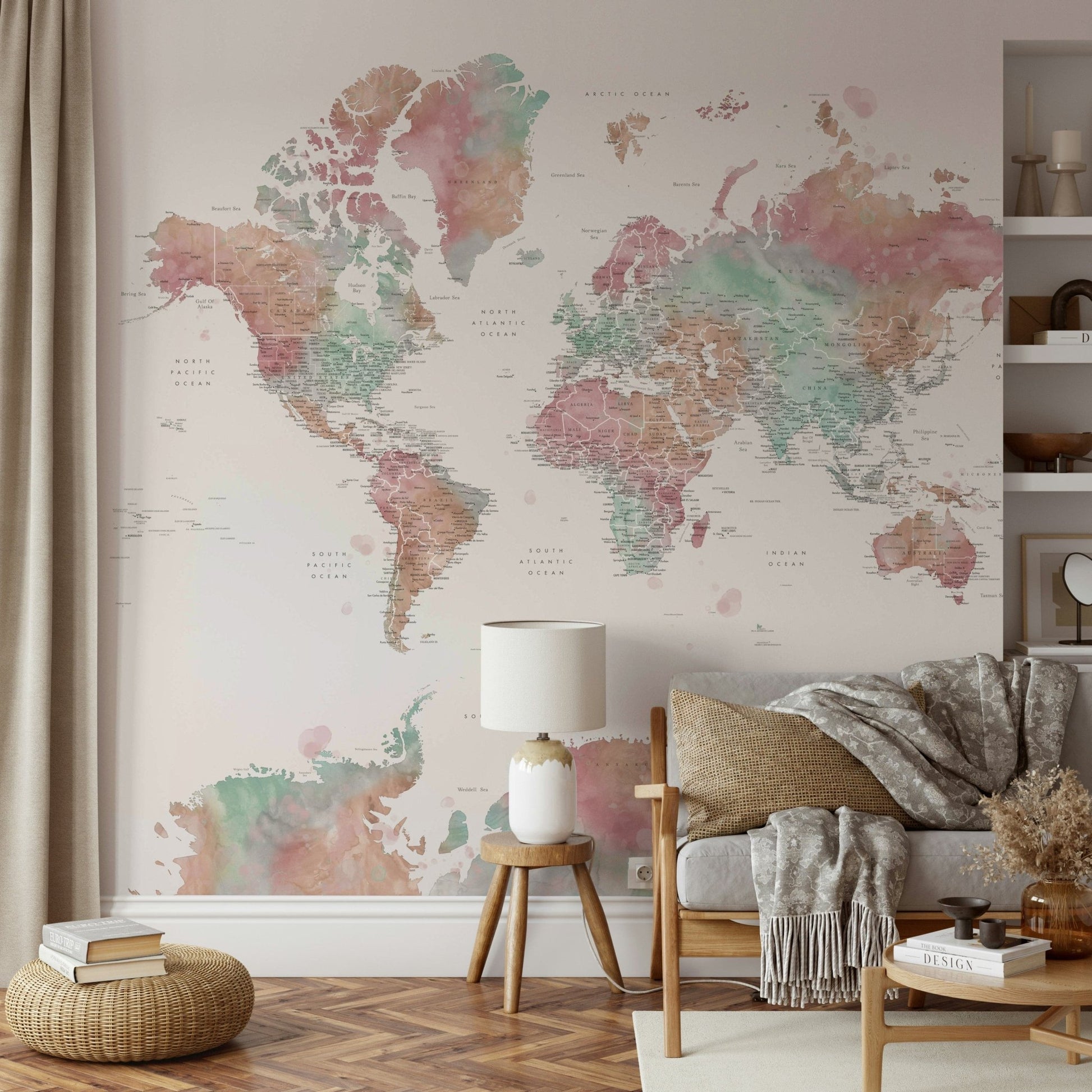 Pastel map wallpaper for home decor

