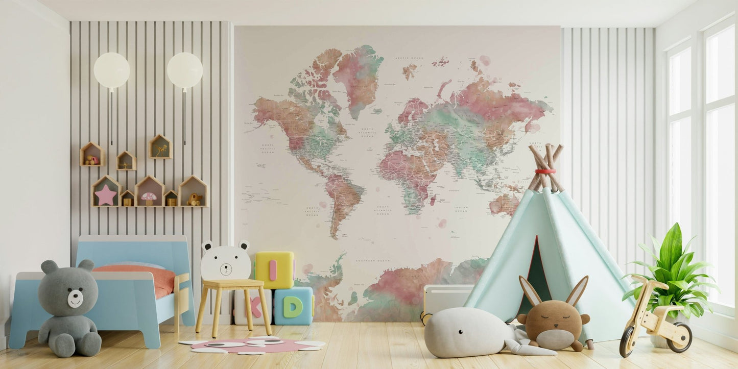 Artistic pastel world map wallpaper

