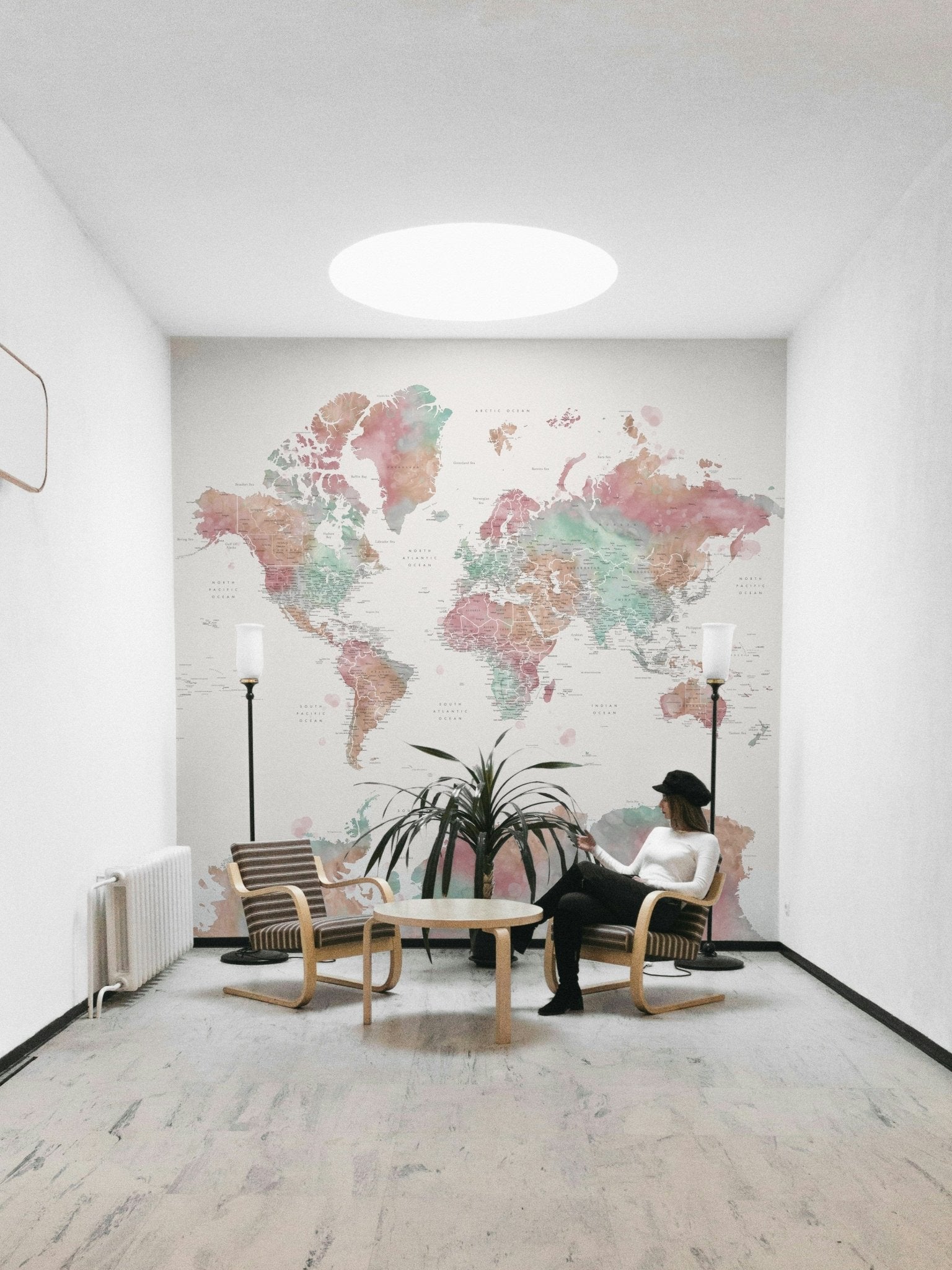 Light pastel watercolor map wallpaper

