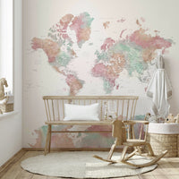 Watercolor map in pastel tones decor

