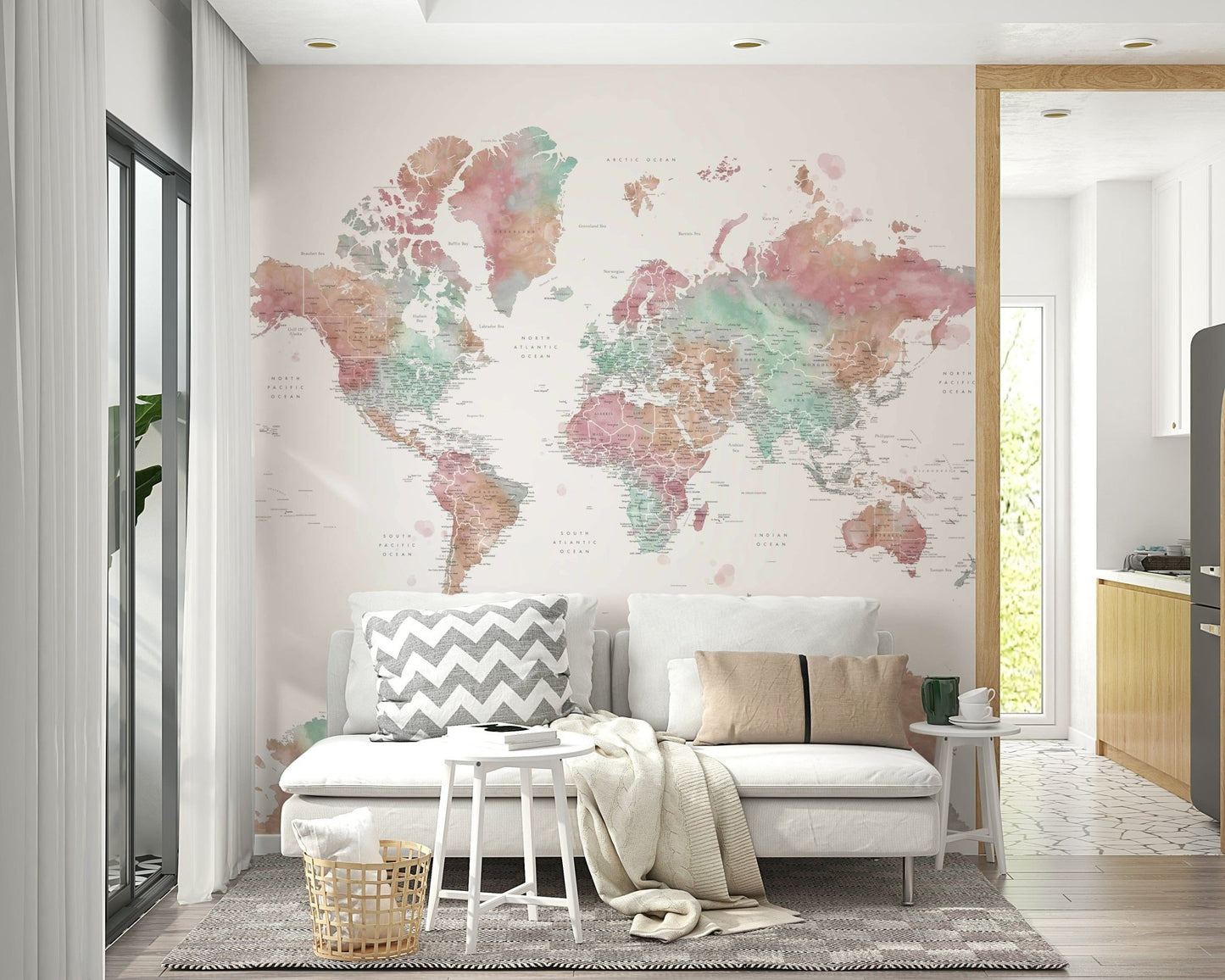 Pastel world map wallpaper for walls

