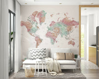 Pastel world map wallpaper for walls

