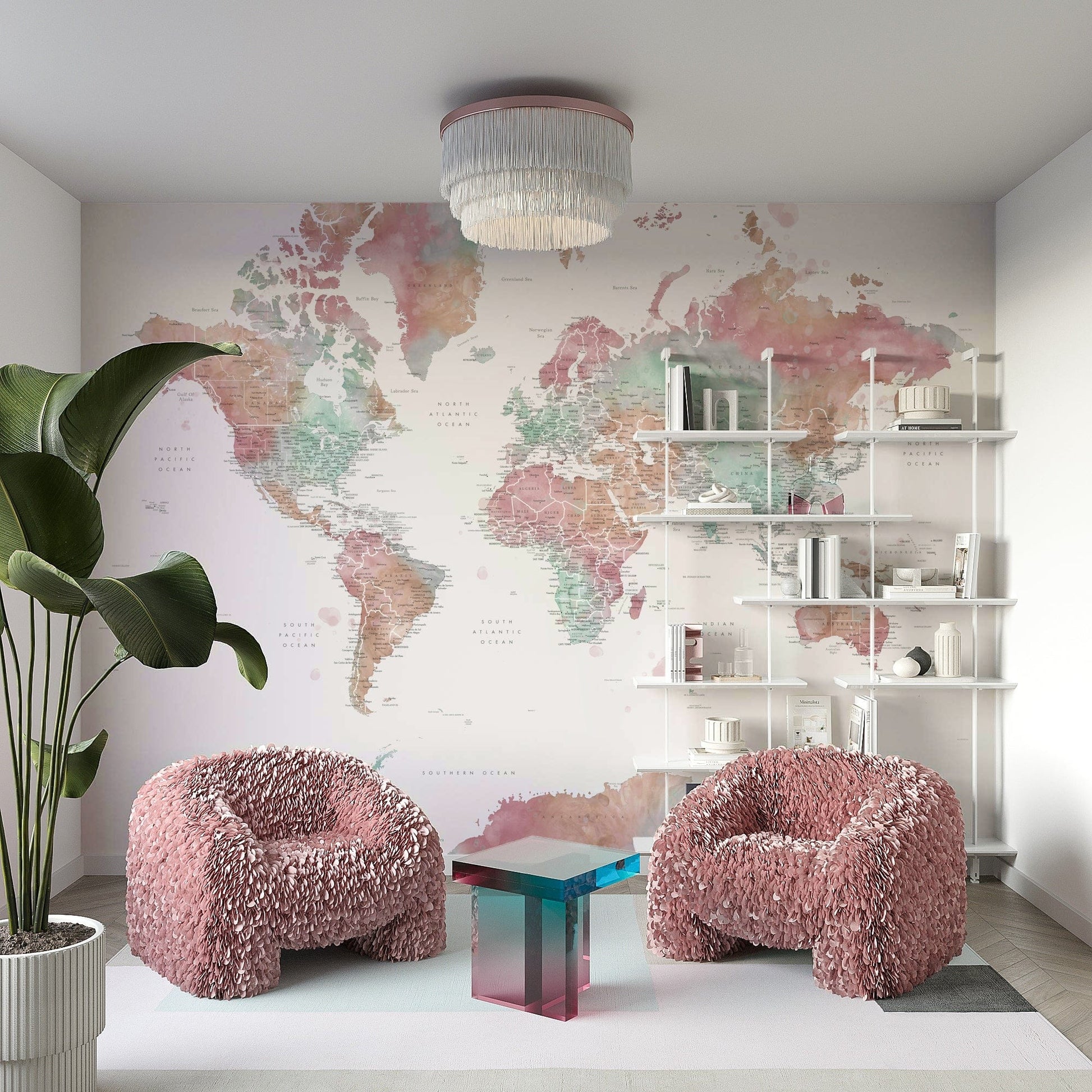 Elegant pastel world map wall mural

