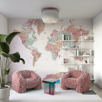 Elegant pastel world map wall mural

