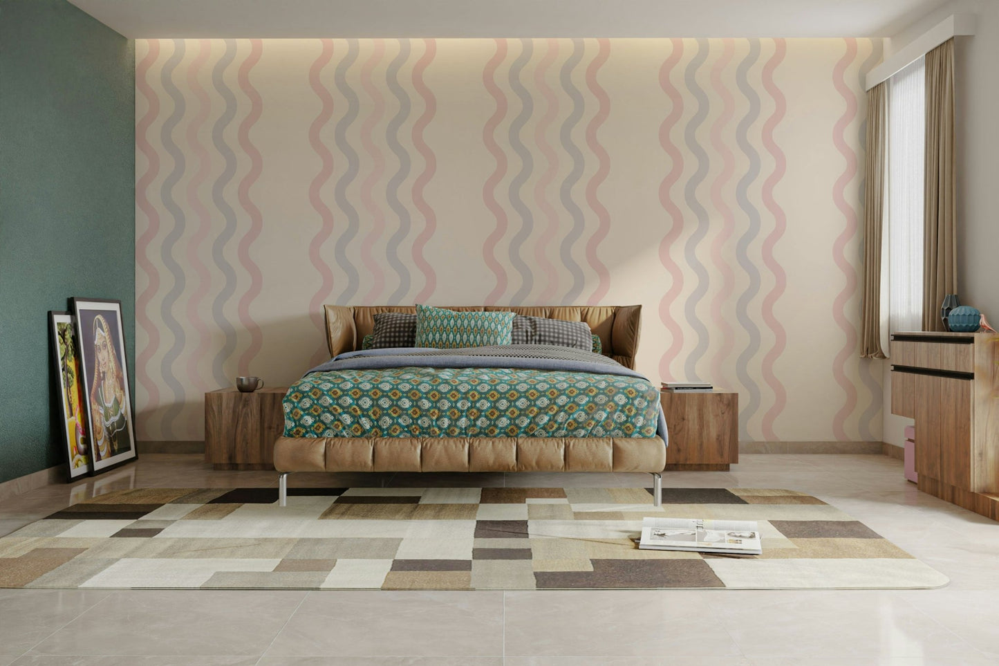 The colors are soft pastel hues, with light blues and pinks.

