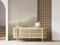 Muted green valley depicted in the Pastoral Abstract landscape Wall MuralGD9520