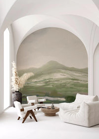 Minimalist lounge area with a Pastoral Abstract landscape Wall MuralGD9520