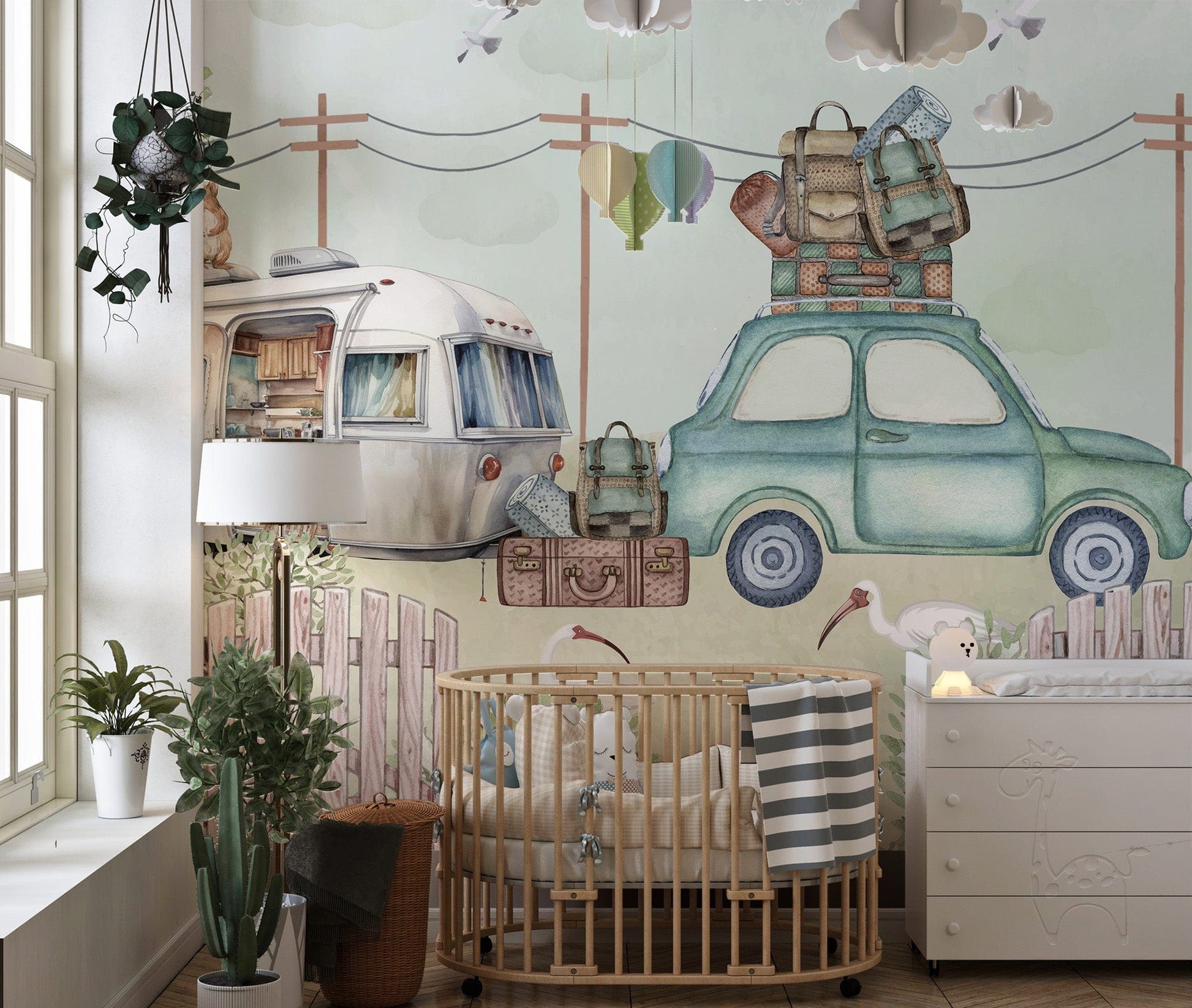 Pastoral Caravanning Scene Mural - Giffywalls