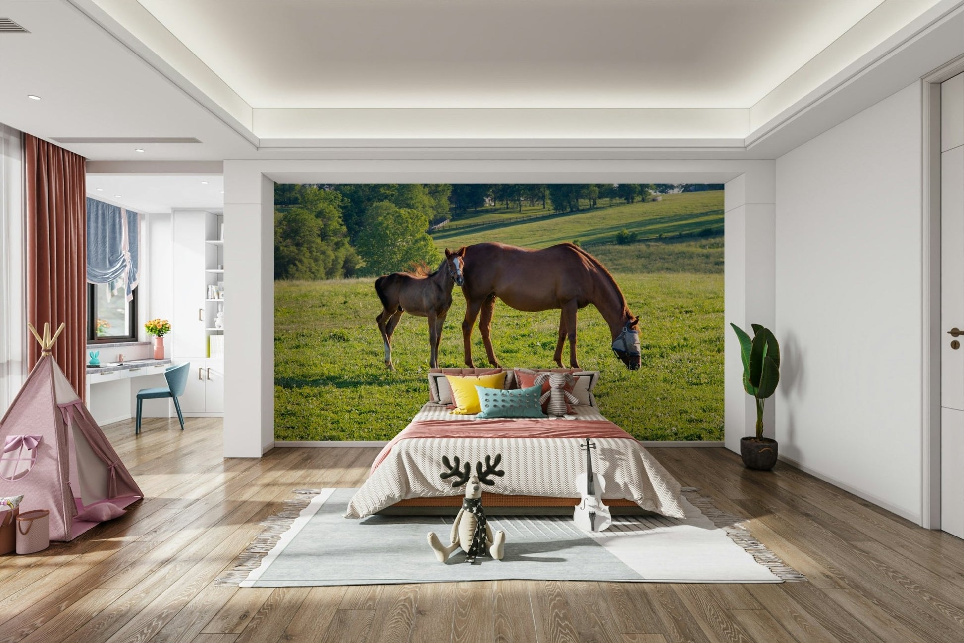 Calm nature wallpaper with two horses
