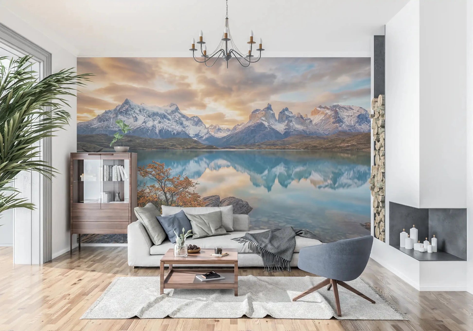 Autumn foliage and rocky foreground in Patagonia Reflection wall mural scene, GD9228