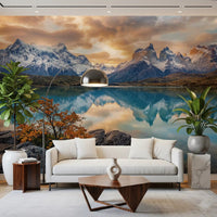 Hallway area showing Patagonia Reflection Autumn Peaks wall mural landscape, GD9228