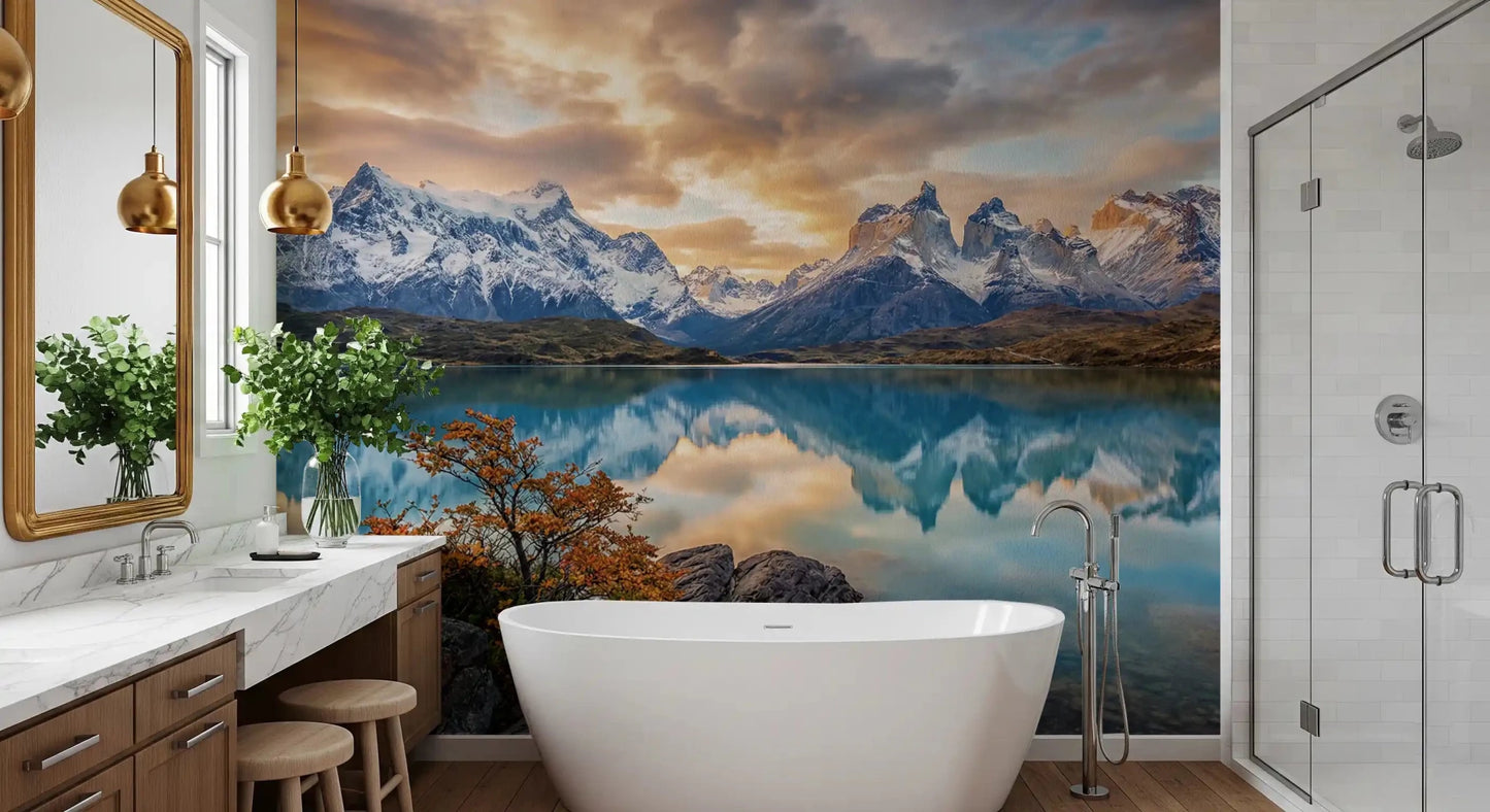 Natural landscape with lake and peaks in Patagonia Reflection wall mural, GD9228