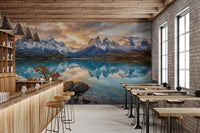 Mountain peaks and sky tones shown in Patagonia Reflection wall mural design, GD9228