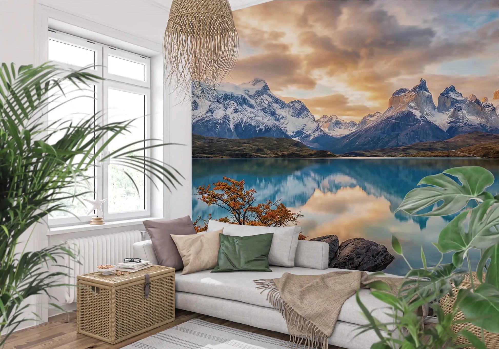 Hallway setup using Patagonia Reflection Autumn Peaks wall mural scenery, GD9228