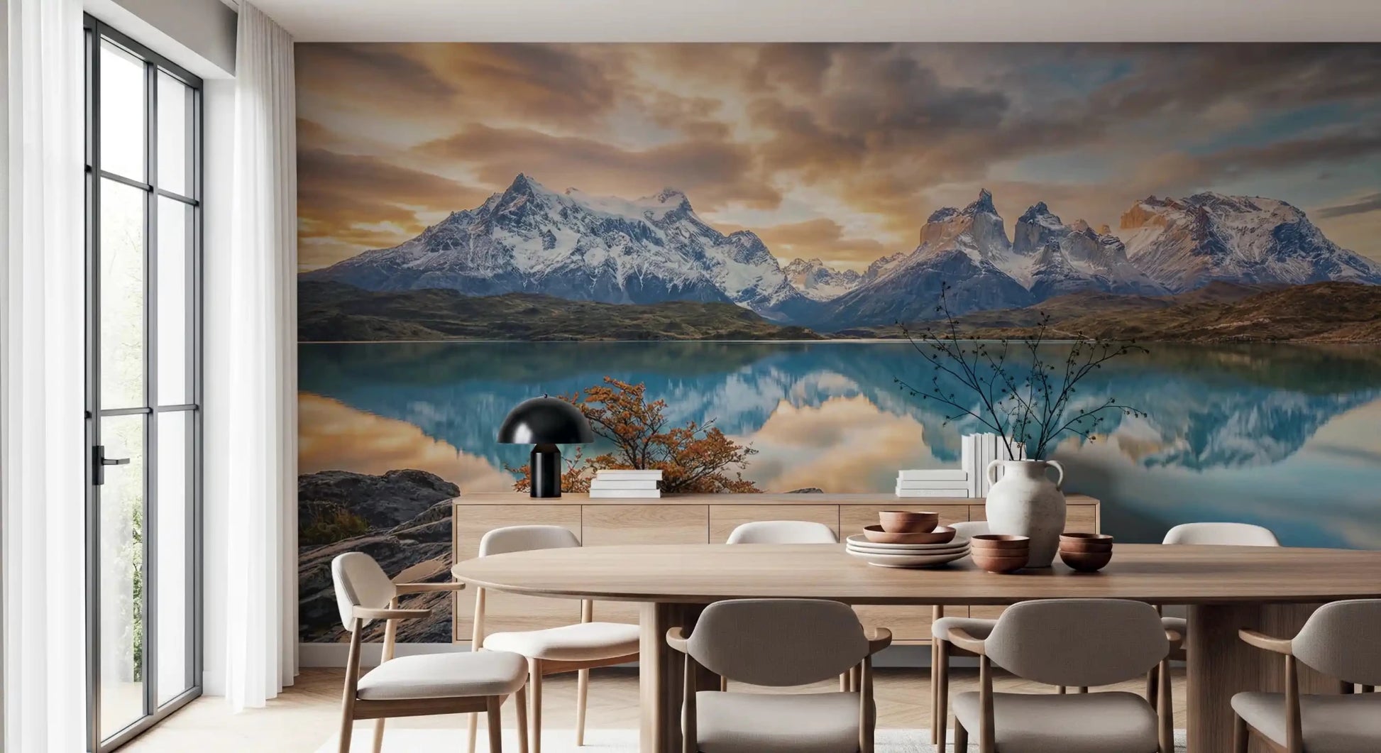 Calm water reflection highlighting Patagonia Reflection Autumn Peaks wall mural, GD9228