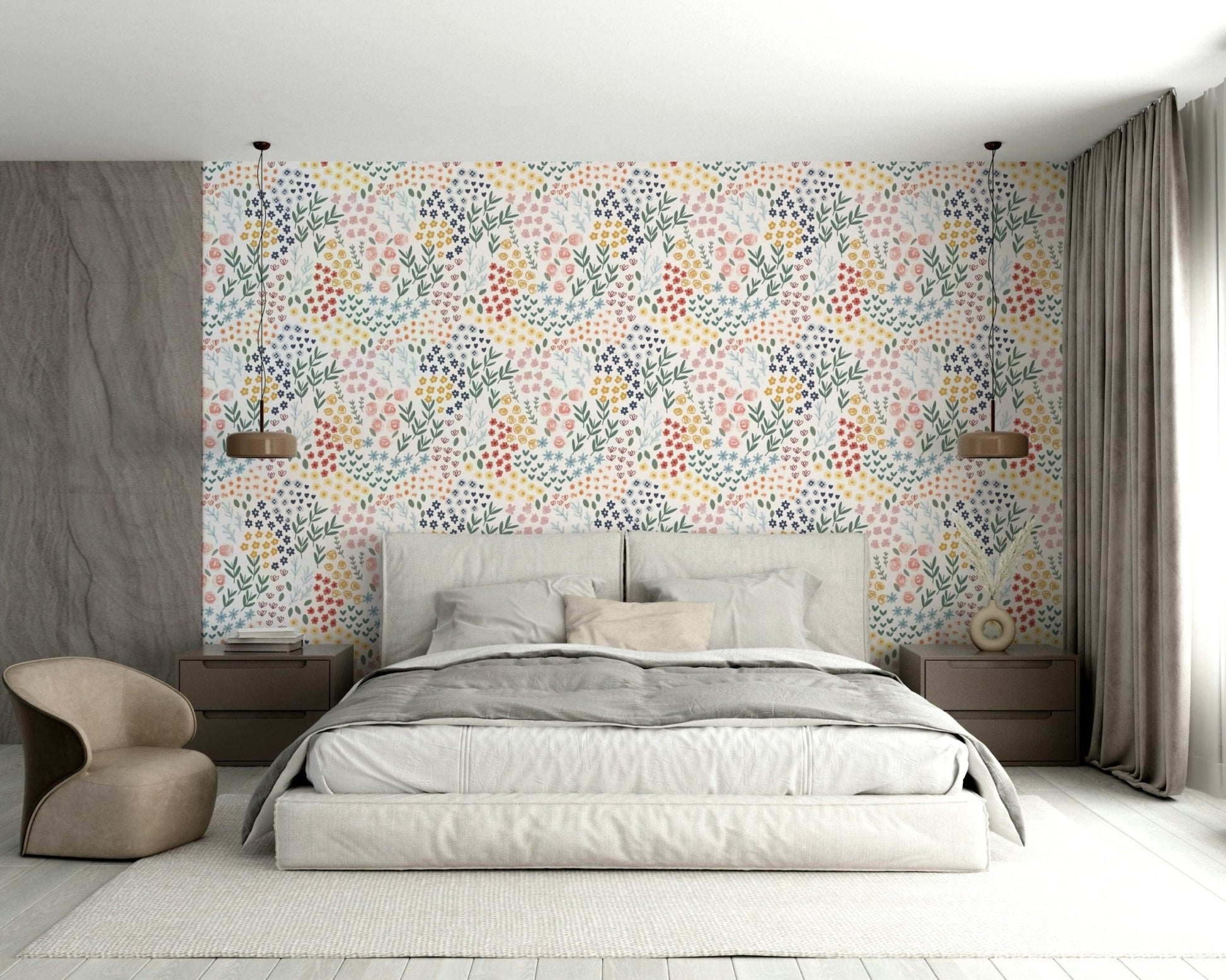Hand-drawn flower wall design GD350

