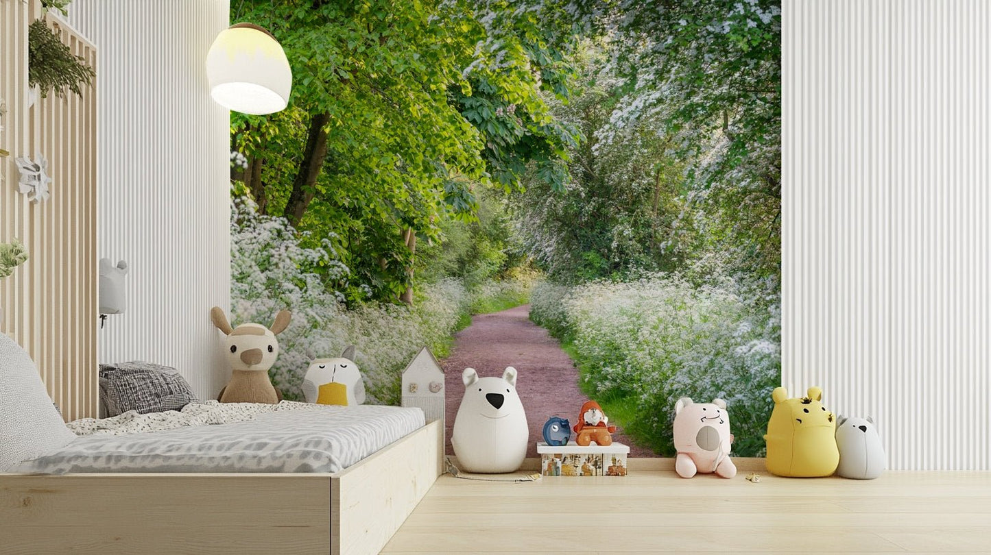 Bright sunbeams lighting up a narrow gravel path in nature GD5045