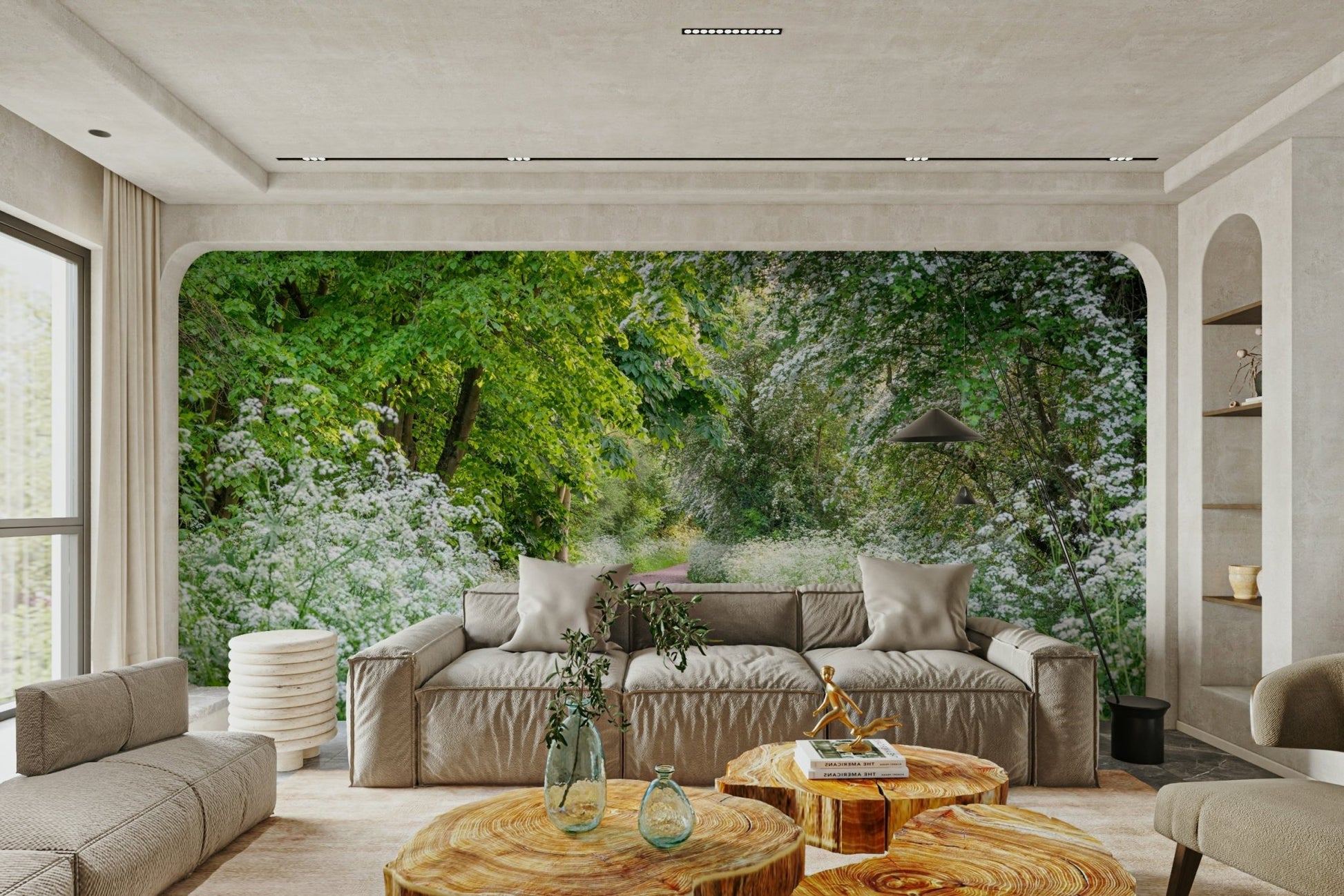 Lush Path of Discovery Wall Mural with white wild flowers GD5045