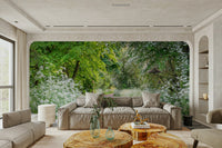 Lush Path of Discovery Wall Mural with white wild flowers GD5045