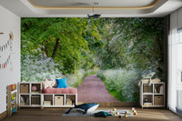 Tranquil countryside path bordered by blooming bushes GD5045