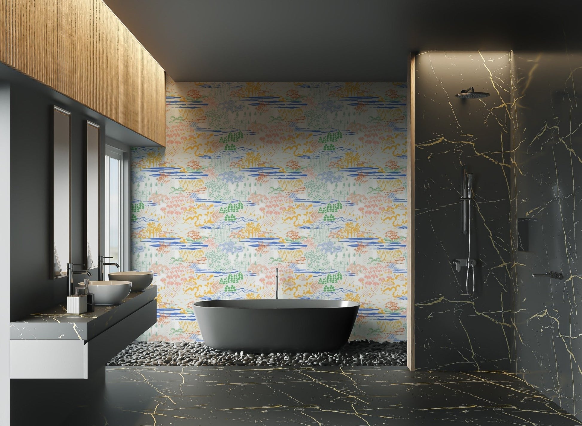 Trendy self-adhesive wallpaper with landscape elegance, AN97