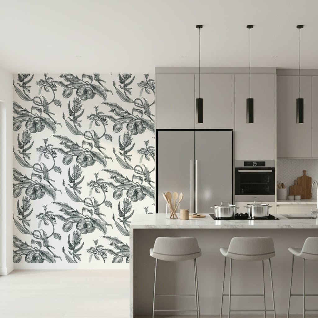 Engraving style botanical print featuring passionfruit, Pé de Maracujá design.