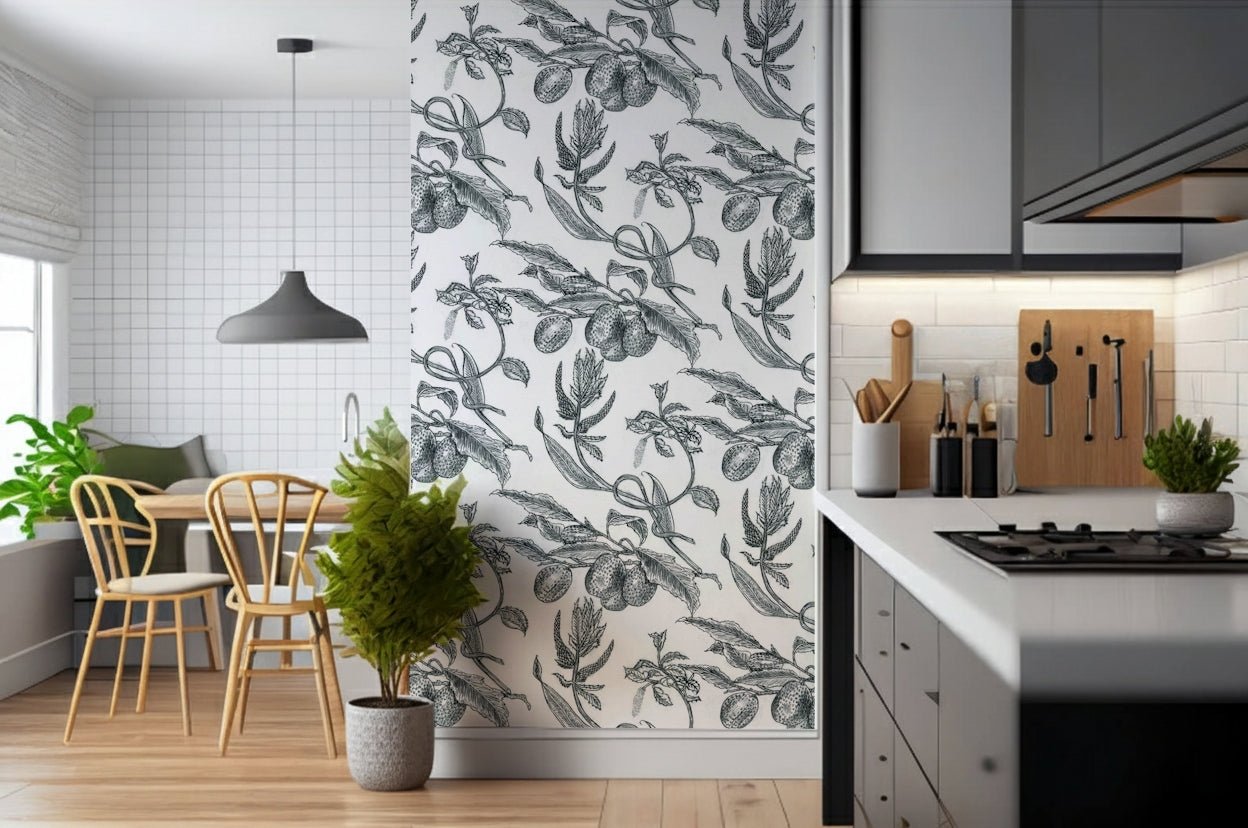 Captivating passion fruit design, Pé de Maracujá botanical sketch wall paper.