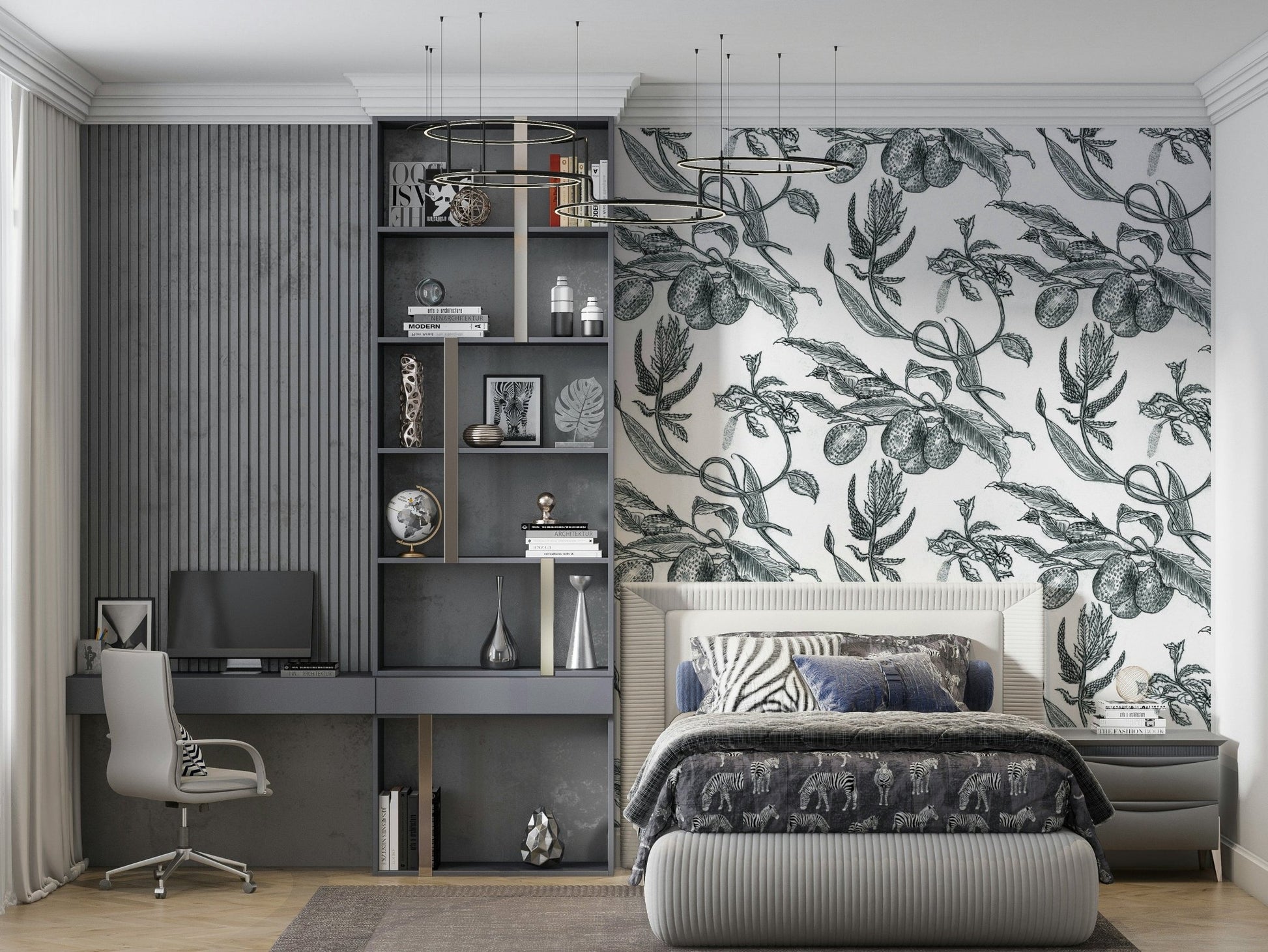 Striking Pé de Maracujá fruit and foliage, detailed wall decoration graphic.