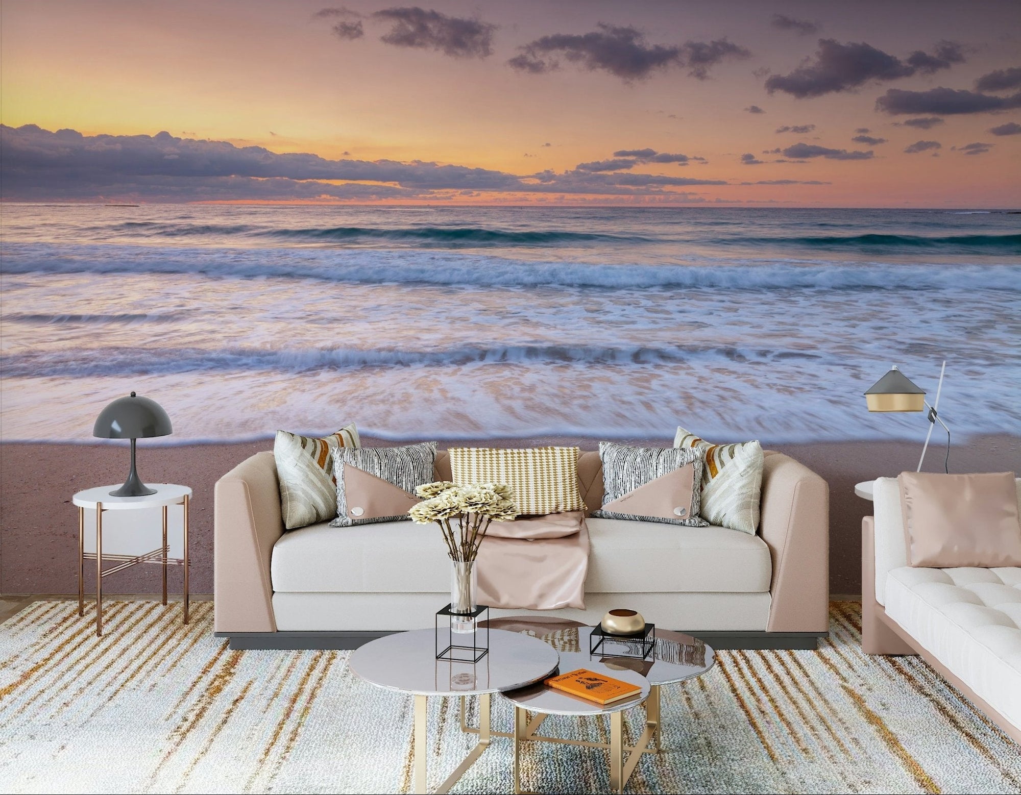 Tropical ocean wall mural for a bright and airy dining space., GD7747